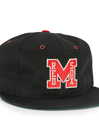 The EFF Memphis Red Sox Cotton Twill Ballcap features a black design with a red and white M on the front, RED SOX in white inside the letter, and red accents on the button and eyelets for a classic look.