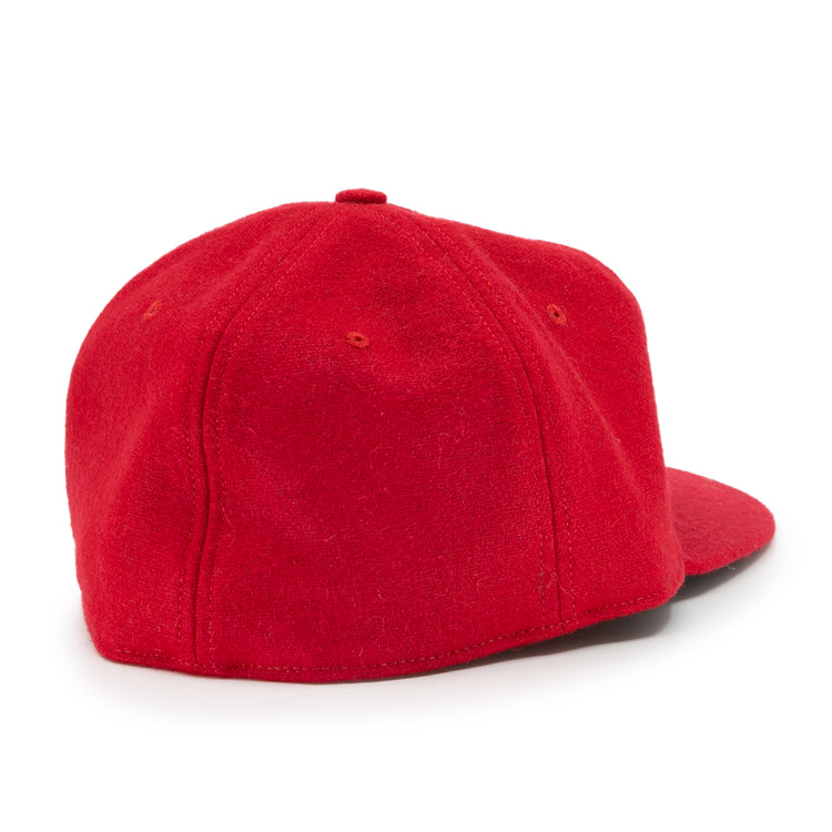The University of Nebraska 1958 Vintage Ballcap by Ebbets Field Flannels is shown from the back, featuring a plain red design with a curved brim and no visible logos or markings.