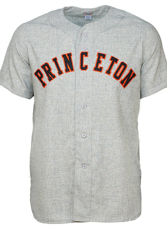 The EFF Princeton University 1948 Road Jersey is a gray button-up featuring PRINCETON in bold orange and black across the chest, authentically reproducing the Tigers’ classic baseball look.