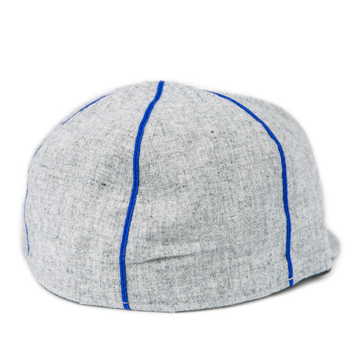The EFF Southern Methodist University 1941 Vintage Ballcap is crafted from genuine wool in light gray with visible blue vertical stitching, displayed on a white background.