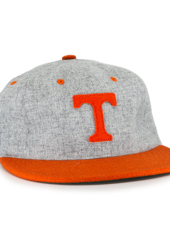 The Ebbets Field Flannels University of Tennessee 1962 Vintage Ballcap features a gray crown, orange brim and button, plus a bold orange T—ideal for Volunteers fans wanting an authentic retro look.