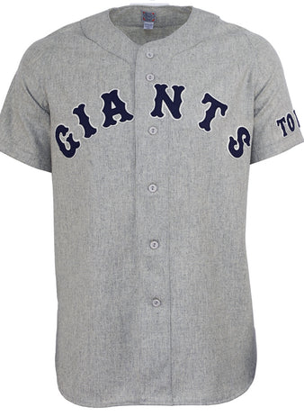 EFF Tokyo Kyojin (Giants) 1951 Road Jersey: Gray short-sleeve button-front baseball jersey featuring GIANTS in dark blue on the chest and TO on the left sleeve—an authentic reproduction of a classic Japanese team jersey.